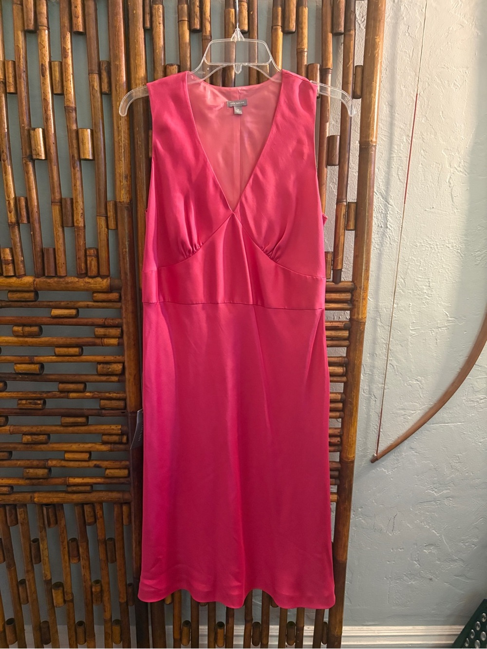 SZ 10 VINTAGE ANN TAYLOR 100% SILK FUSCIA HOT PINK ALINE DRESS